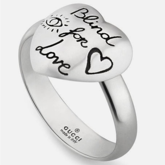 Gucci Silver Blind Love Heart Ring Size 7 - Picture 7 of 9